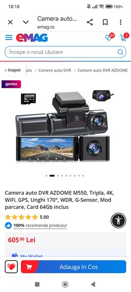 Camera auto tripla Azdome 550